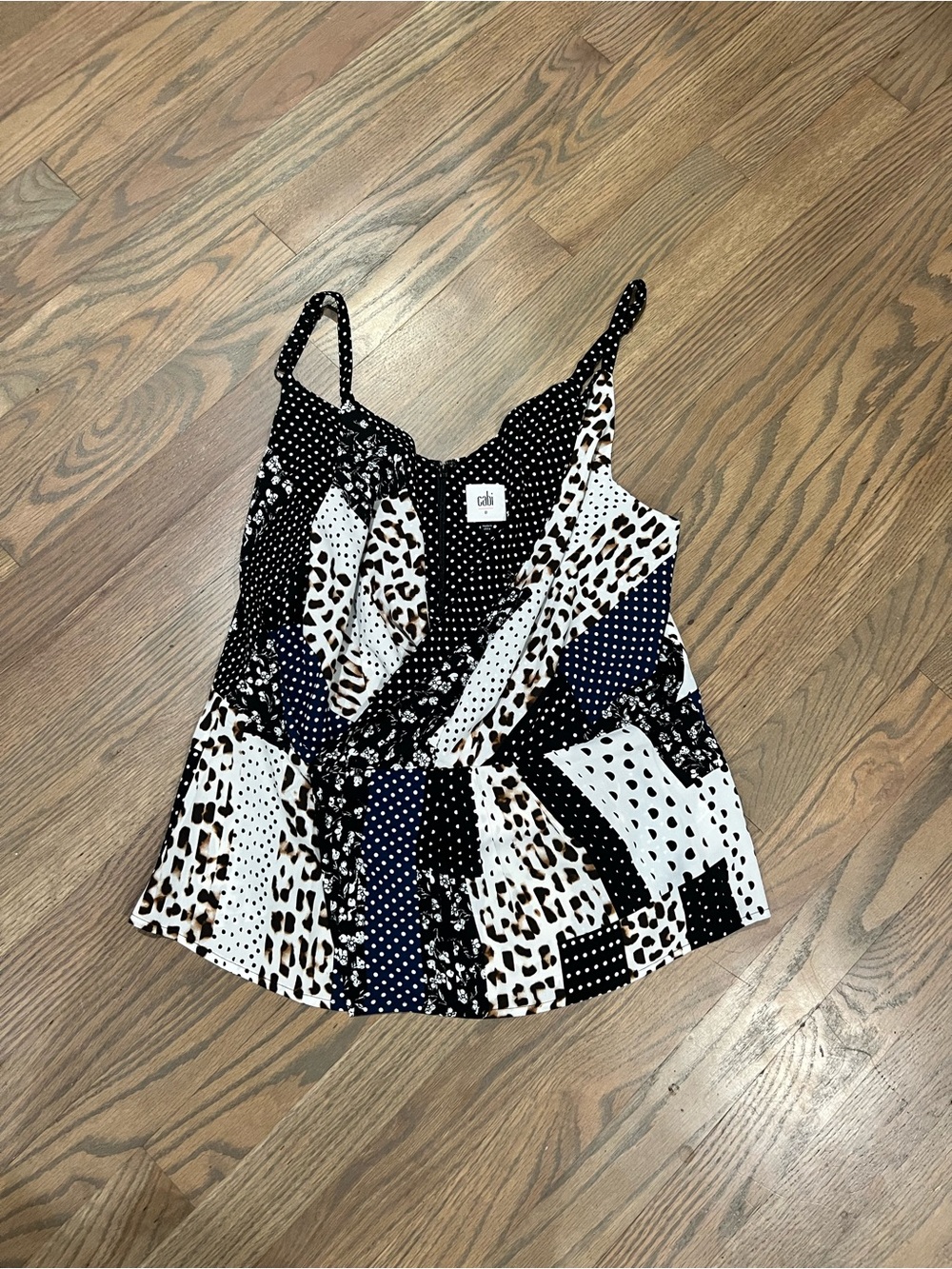 CAbi Black, White & Brown Mixed Print Wrap Cami